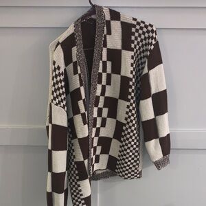 Checkered Brown and White Cardigan